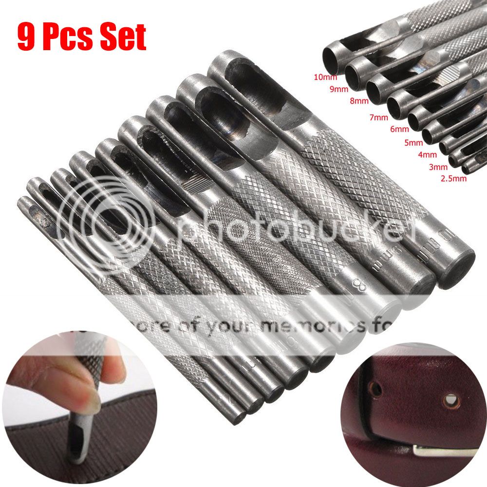 9pcs HeavyDuty Hollow Leather Hole Gasket Punch Set Cutter Belt Wad